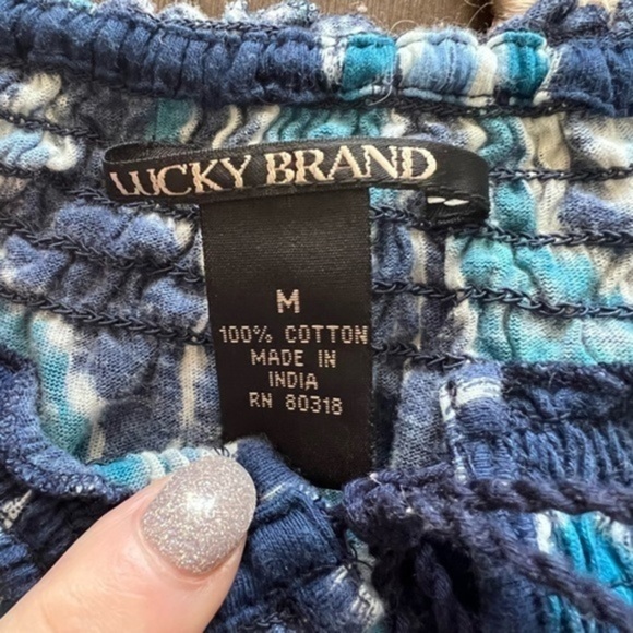 Lucky Brand Blue Top with Elastic Neckline and Tassel Ties - Picture 11 of 11